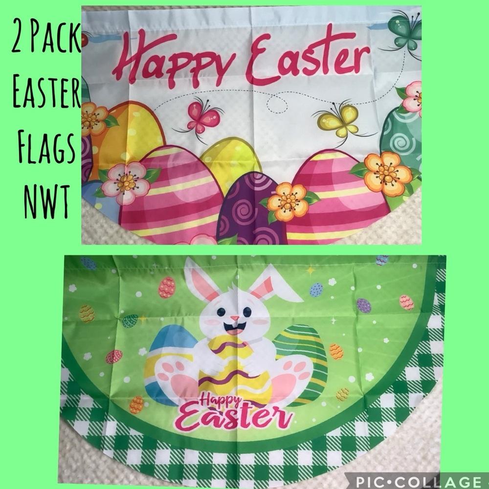 Easter Gingham Fence Banner Flag Spring Party Decor Green Pink 2 Pieces 🐣